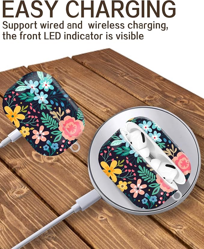 Compatible with Airpod Pro 2nd/1st Generation,Full Protection Cover for Women,Accessories Hard Case Portable & Shockproof for Airpod Pro 2nd Charging Case 2023/2022/2019(Bright Flowers)