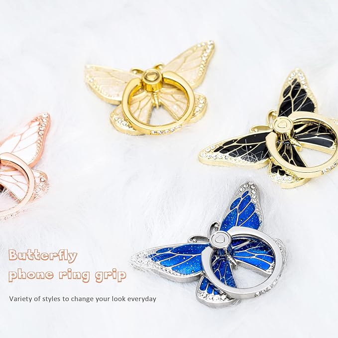 Butterfly Cell Phone Ring Grip Holder, 360 Degrees Rotation Phone Ring Grip Stand, Metal Finger Kickstand Compatible with iPhone, Samsung Galaxy, Android Phone