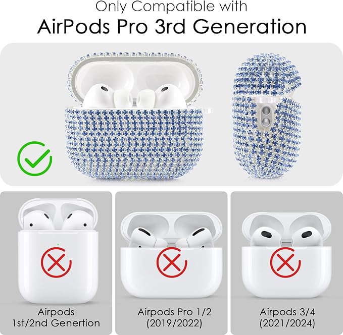 Bling Airpods iPods Pro 3 Case Cover 2025, VISOOM Rhinestone Airpods Pro 3 Cases Cute Glitter Jewelry Airpod iPod Pro3 Cases for Sparkly Apple AirPods iPods Pro 3rd Gen Case with Keychain for Women