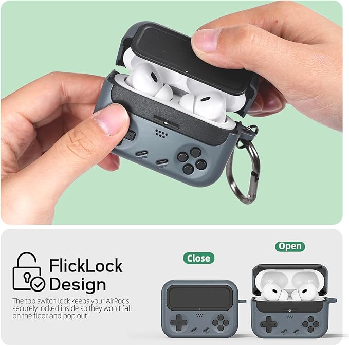 Inesore for Airpods Pro 2nd Generation Case Cover with Cleaner Kit,with Lock for Airpods Pro Case Cover,Classic Cool Funny Game Console Hard Air Pod Pro Case for Men Boy(Black)