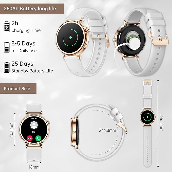 Smart Watch for Women(Answer/Make Call) 1.27" Round Smartwatch Compatible Android/iPhone Phone with AI Voice/ Fitness Tracker/Heart Rate/Sleep Monitor, 220+ DIY Dial & IP68 Waterproof, White/3 Bands