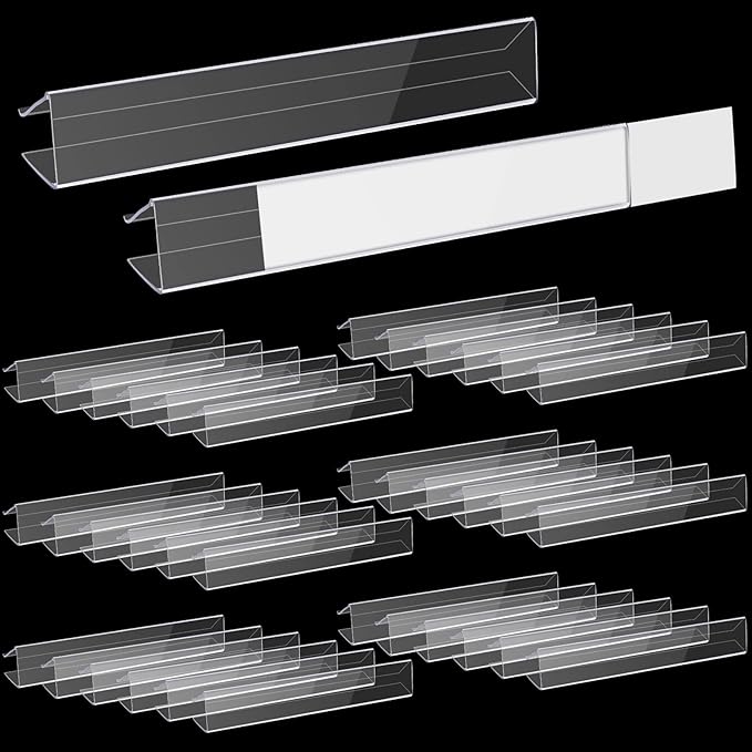Teling 15 Pieces Shelf Label Holder, Clear Plastic 0.875'' x 6'' Shelves Clip Wood Tags Ticket Sign Label Metal Holders for 0.75'' Thick Shelves Includes Matched Blank Inserts Offices Libraries