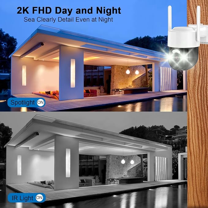 2K Solar Security Cameras Wireless Outdoor, Pan Tilt 360° WiFi Camera for Home Security, 8000mAh Battery Powered with Color Night Vision, 3W Solar Panel with PIR Sensor Wireless Easy Install