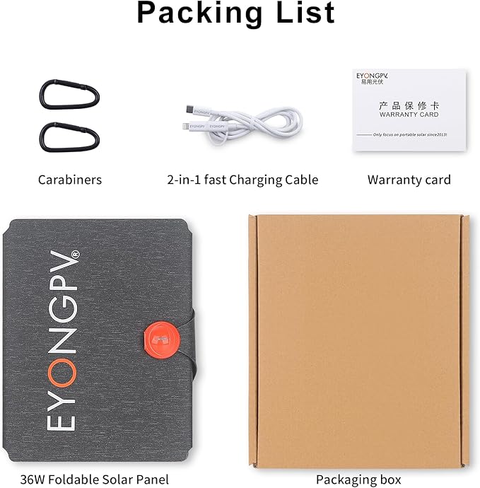 EYONGPV 36W Portable Foldable Solar Panel with Croc-Eye USB-C PD Fast Charging Output, IP67 Waterproof Compact Solar Charger for Phones, Power Banks, Camping, Hiking, Backpacking