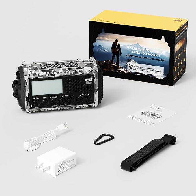 Emergency Radio 12000mAh with NOAA Weather Alert | Solar, Hand Crank, Battery AM/FM/Shortwave with Type-C Charger, Flashlight, SOS for Hurricane, Camping, Outdoor Survival