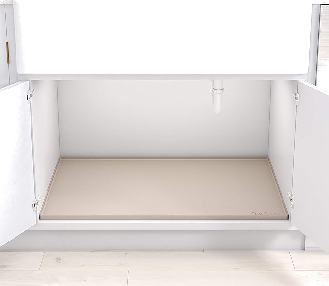 BASIN - Under Sink Mat for Bathroom - The Original Silicone Under Sink Mats for Bathroom Waterproof - Under Sink Tray for Bathroom Waterproof - Under Sink Cover Vanity Liner Taupe 34x19