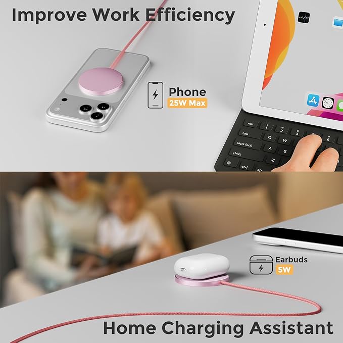 25W Magnetic Wireless Charging Pad: Qi2.2 Qi2 MagSafe Fast Charger for iPhone Air 17e 17 16 15 14 Pro Max, Samsung Galaxy S26 S25, Google Pixel 10 & AirPods, Gift Ideal for Desk Travel (Pink, 2Pack)