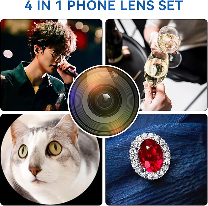 Cell Phone Camera Lens Kit Upgraded Version Telephoto 28X with Wide Angle 0.6X, Macro 20x, Fisheye 198°, Phone Lens Attachment Suitable for Most Smartphones (Black)