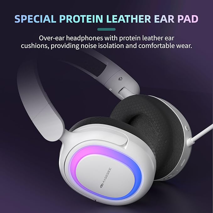 MageGee Aurora 2.4GHz Wireless Gaming Headsets for PS5, PS4, PC, Switch Bluetooth 5.3 Headphones with Noise Canceling Mic, 7.1 Surround Sound, Gaming Lighting, 40H Battery - White