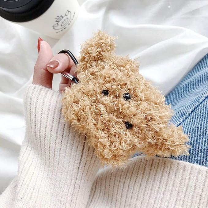 SGVAHY Furry Case for AirPods Pro 3rd Generation Funny Cute 3D Cartoon Plush Design Soft Warm Fluffy AirPod Pro 3 Cover with Keychain Kawaii Anti-Fall Protective Case Women Girls(Teddy Khaki)