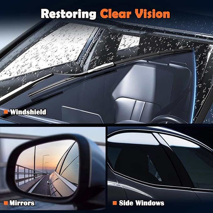 Glass Cleaner Oil Film Remover, Car Windshiled Cleaning Tool -100ml Glass Emulsion Cleaner with Scrub Pad, Removes Grease Smudges Water Spots, Restores Clarity for Rain & Fog Driving