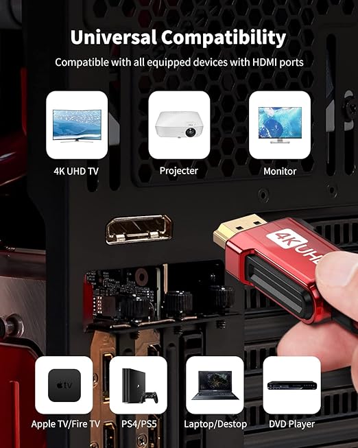 Silkland 4K HDMI ARC Cable for Soundbar 10FT, 4K 60Hz HDMI 2.0 Cable, (18Gbps, ARC, HDCP 2.2, HDR, 3D), High Speed, Compatible for Vizio Samsung Sound bar, UHD TV, Blu-ray, Red