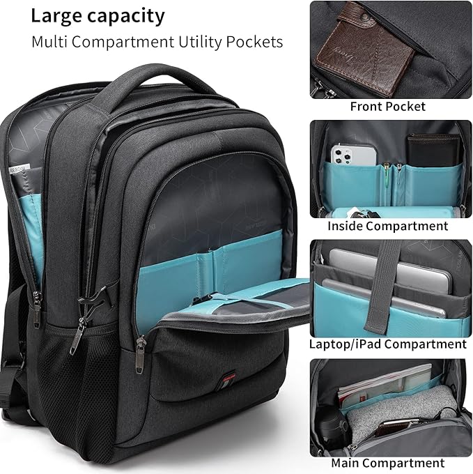 DUSLANG 17 Inch Laptop Backpack for Travel Water Resistant College Backpack for Men Women Laptop Bag with USB Charging Port Key Hanging Ornament Christmas Decorative,Black