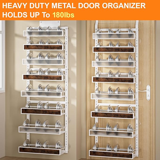 8 Tier Over the Door Pantry Organizer 2 IN 1 Hanging or Wall Mounted Spice Rack with Adjustable Basket,Heavy Duty Seasonning Storage Shelf for Kitchen Pantry and Bathroom