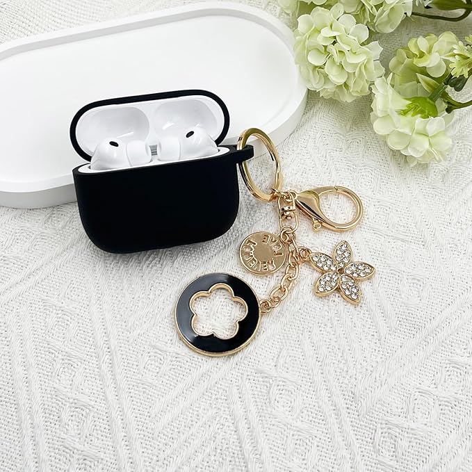 Compatible with AirPods Pro 3 Case Cover 2025 with Bling Keychain Cleaner Kit Silicone Case for AirPods Pro 3rd Generation Wireless Earbuds (Black)