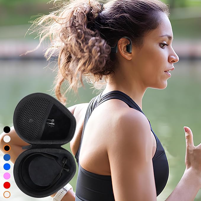 Hard Case Replacement for SHOKZ OpenRun Pro 2 / Pro 2 Mini/OpenMove/OpenRun/OpenSwim Open-Ear Bone Conduction Sport Headphones (Black + Orange Case)