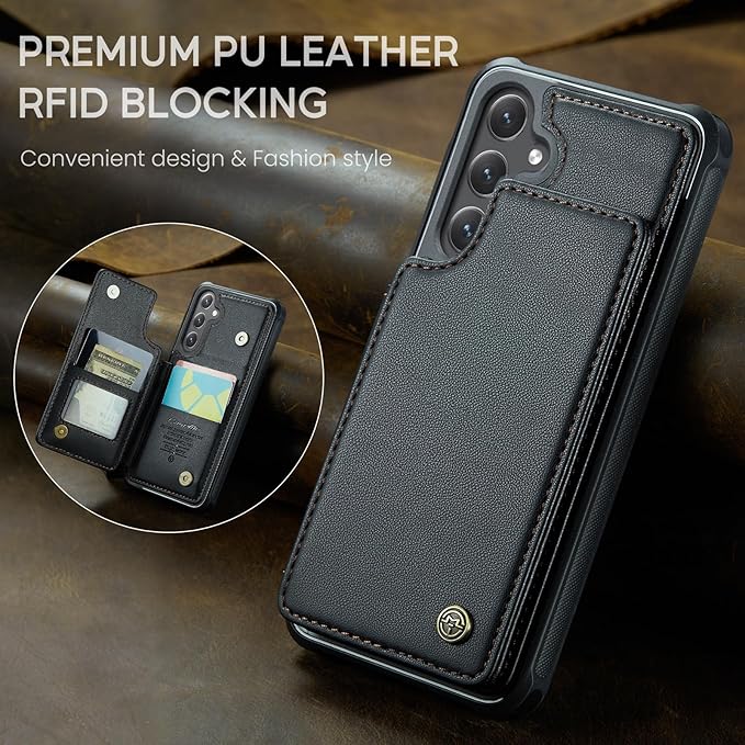 Bemal for Samsung Galaxy S24 Wallet Case with Card Holder, RFID Blocking, Shockproof Leather Kickstand for Men and Women, Durable Protective Phone Cover for 6.2", Black