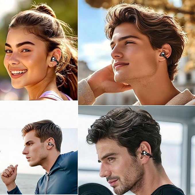 Clip On Earbuds Touch Screen,Wireless Open Ear Headphones with Bluetooth 6.0,50h Battery Life,Lightweight Comfort Sport Earbuds Built-in Mic IPX7 Waterproof Earphones for Running Fitness,black