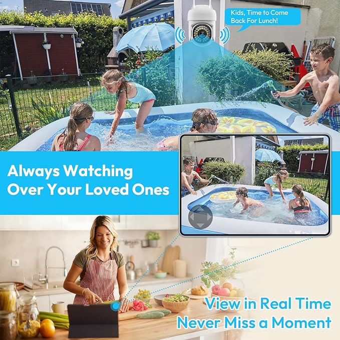 3MP Security Camera Outdoor, 2K HD Cameras for Home Security, Support 2.4GHz WiFi, 360° PTZ Auto Tracking, 2-Way Audio, Motion Detection and Siren, Cloud/SD Storage, Waterproof