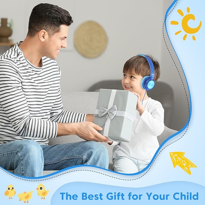 Kids Headphones with 3.5mm & USB C Wired Headphones, USB C Headphones Kids for School, Lightweight On-Ear Headphones Built-in Mic & Safe Volume Limited for classroom/Girls/Boys/Travel/Tablets((Blue)