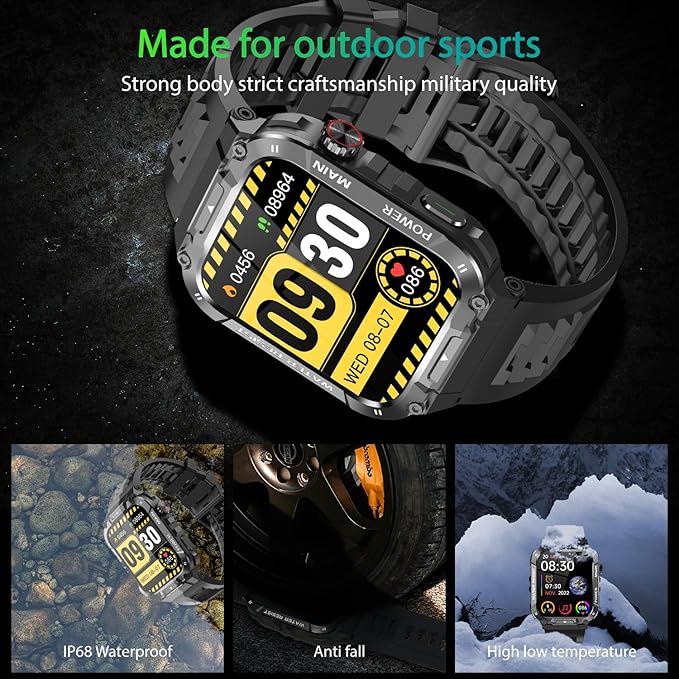 Military Smart Watch for Men with Call Function,Fitness Smartwatch for Android Phones and iPhone,Waterproof Fitness Tracker with Blood Oxygen/Heart Rate/Sleep/100+ Sport Modes, Watches for Men