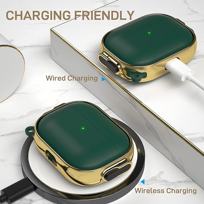 Maxjoy for AirPods Pro 2nd/1st Generation Case with Lock, Cute AirPods Pro 2 Case Lock Protective Hard AirPod Pro Cover for Women Men with Keychain for Airpod Pro (2023/2022/2019), Green/Gold