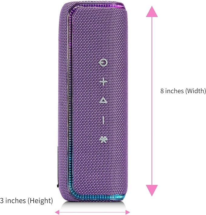 Purple Bluetooth Speaker with Lights, IPX7 Waterproof Wireless Outdoor Speaker, 25 Hours Playtime, Bass Boosted, TWS Pairing for Hiking, Pool, Gym, Gifts, Purple