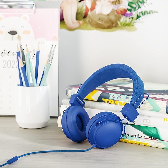AILIHEN HD850 Classroom Headphones for Kids K-12 Students, School Wired Headphones with Microphone & 85dB Volume Limited & Sharing Function for Chromebook (Blue)