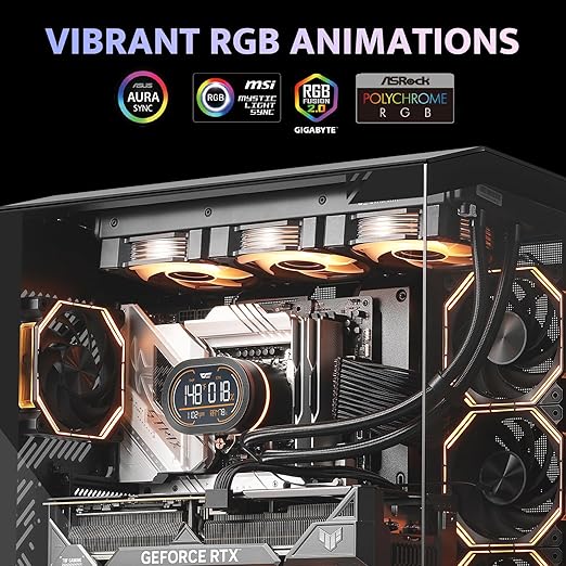 darkFlash DH360D V1.2 All-in-one Liquid CPU Cooler with Display, CPU Monitoring, ARGB Sync, PWM Fans 360mm AIO, High-Efficient CPU PC Cooler Radiator for Intel 1851/1700, AMD AM4/AM5 (Black)