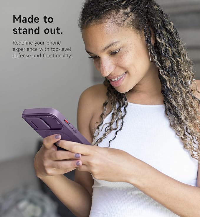 SURITCH for iPhone 16 Pro Case with Slide Camera Cover and Adjustable Kickstand, Compatible with MagSafe, Shockproof Bumper Case Slim Protective Cover for iPhone 16 Pro 6.3 Inch, Dark Purple