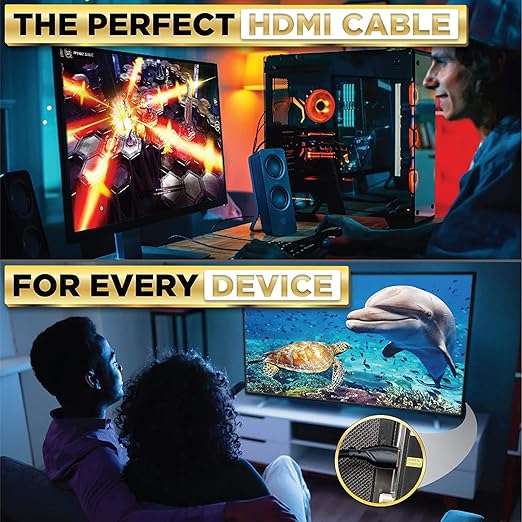 PowerBear 4K HDMI Cable 1 ft | Short Hdmi Cable, Braided Nylon & Gold Connectors, 4K @ 60Hz, Ultra HD, 2K, 1080P, ARC & CL3 Rated | for Laptop, Monitor, PS5, PS4, Xbox One, Fire TV, Apple TV & More