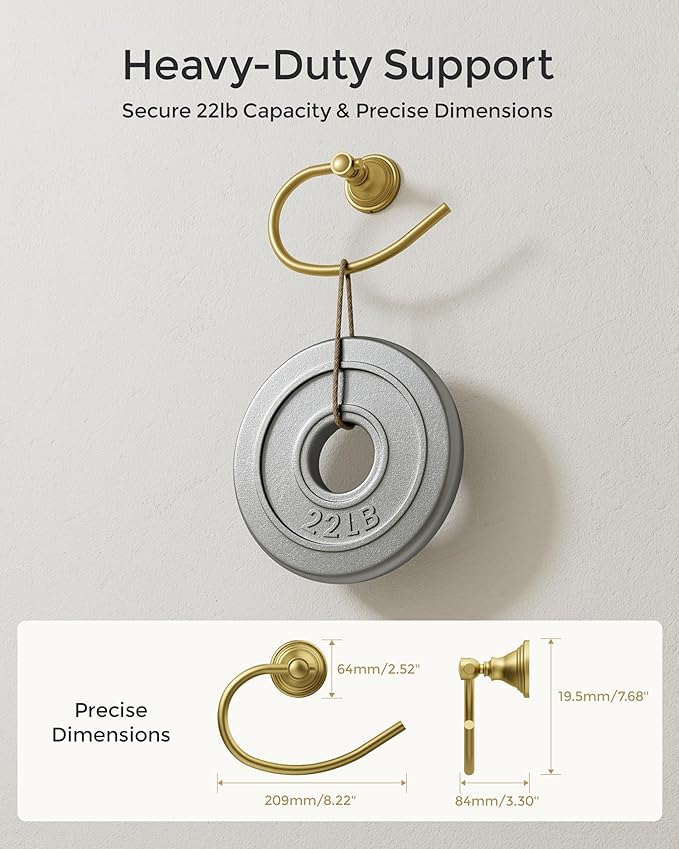Gold Towel Ring for Bathroom, Stainless Steel Hand Towel Holder Wall Mounted, Brushed Finish Towel Holder Heavy Duty Towel Hanger for Bath(2Pack)