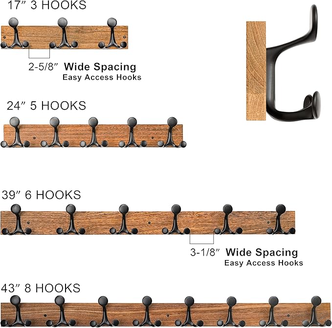 SKOLOO 24-Inch White Wood Coat Rack Wall Mount with 5 Triple Hooks - Ideal for Family Entrances, Classrooms, and Pet Supplies Storage - Perfect Coat Hooks for Wall