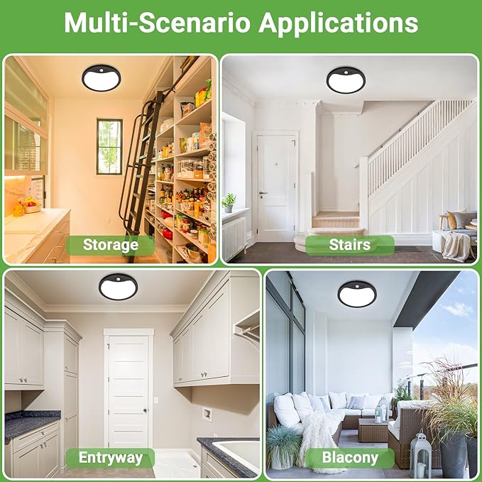 zemty 4Pack 7inch Motion Sensor Ceiling Lights Wired, 15W 1500lm 3CCT/3 Mode/30-120s Timer, Bright Black LED Flush Mount Light Fixture Motion Activated for Closet Pantry Hallways Stairwells Garage