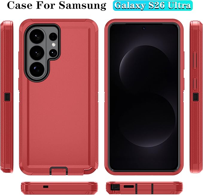 ONOLA Phone Case for Samsung Galaxy S26 Ultra Case with HD Screen Protector, Heavy Duty Shockproof & Dropproof 3-Layer Cover Phone Case for Galaxy S26 Ultra 6.9'',RedBlack