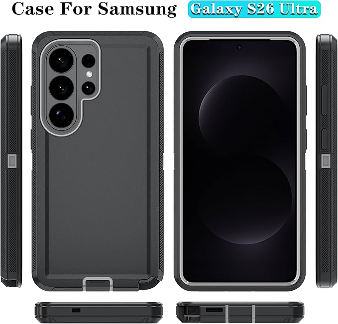 ONOLA Phone Case for Samsung Galaxy S26 Ultra Case with HD Screen Protector, Heavy Duty Shockproof & Dropproof 3-Layer Cover Phone Case for Galaxy S26 Ultra 6.9'',BlackGrey