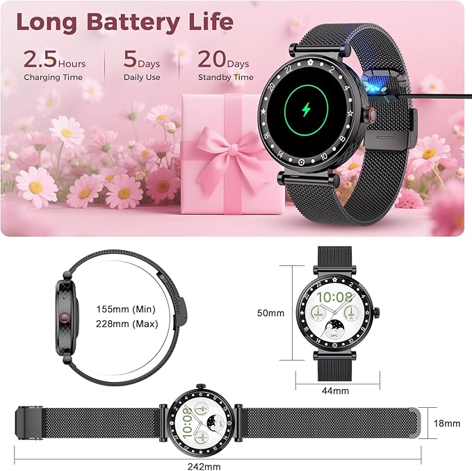Smart Watch for Women, 1.19" AMOLED Display Fitness Tracker Bluetooth Make/Answer Call, Watches with 110+ Sports Modes/Heart Rate/SpO2/Sleep Monitor, Smartwatch IP68 Waterproof for Android iOS