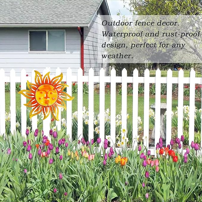 Metal Sun Wall Art Decor,12 Inch Retro Hanging Decor With Glass,Sun Face Outdoor Indoor Wall Decorations For Patio Yard Garden Fence Living Room Bedroom