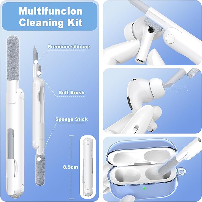 for AirPods Pro 3 Clear Case 2025, Military-Grade Shockproof, Soft TPU Highly Transparent Anti-Yellowing for AirPods Pro 3 Case with Cleaning Kit & Cute Round Buckle, Clear Blue