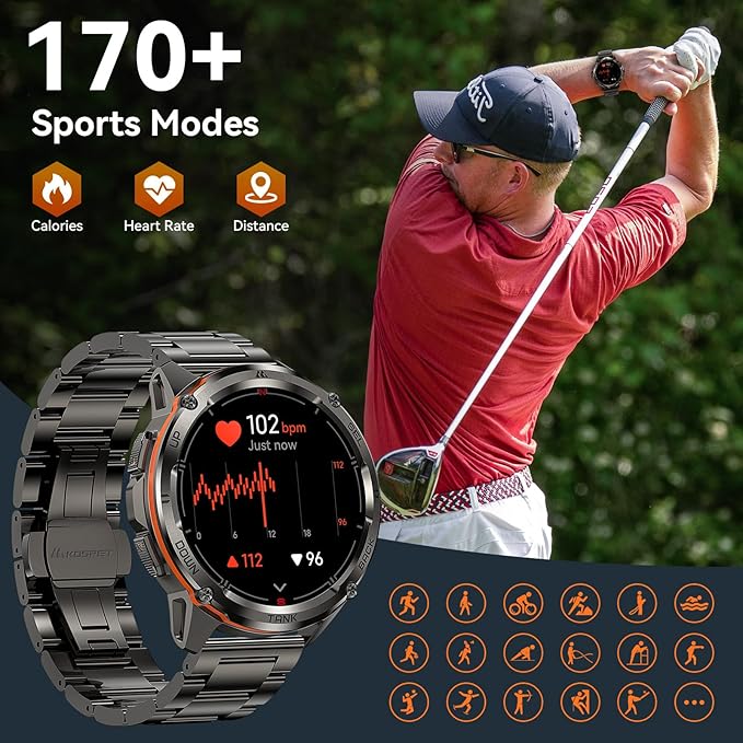 AMAZTIM GPS Smart Watch for Men, 6 Satellite Positioning, Compass, Stainless Steel Body, 50M Waterproof, 470mAh Extra-Large Battery, Answer/Make Call, 1.43" AMOLED Screen, Compatible for Android iOS