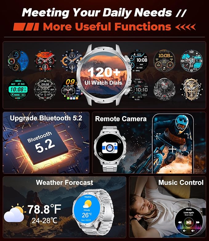 Smart Watches for Men(Answer/Make Calls) with LED Flashlight, 1.85"HD Screen Outdoor Sports Smartwatch ,800mAh Battery,Heart Rate/Sleep Monitor 5ATM Waterproof Fitness Tracker for Android iOS,Sliver
