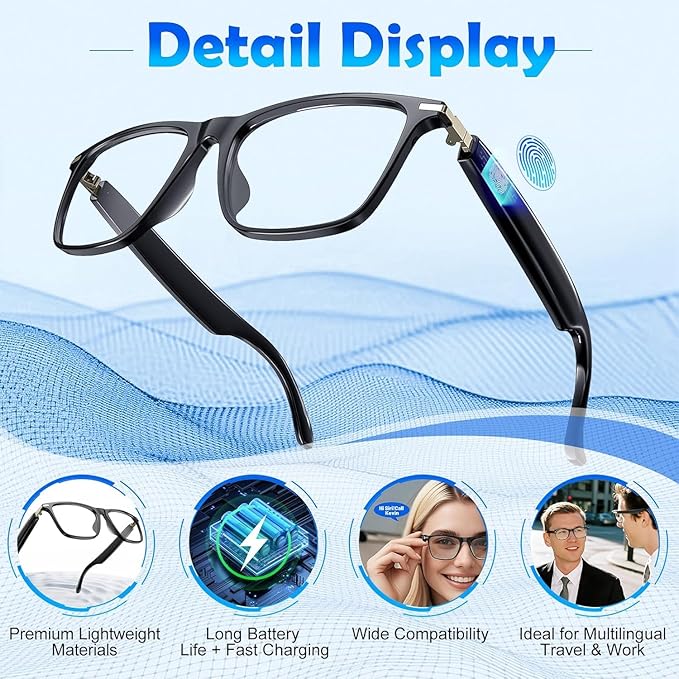 AI Translation Smart Glasses Pro with 138 Languages, Bluetooth Glasses Compatible with ChatGPT, Photochromic Lens with Open-Ear Speakers for Men Women, for Travel, Business, Driving