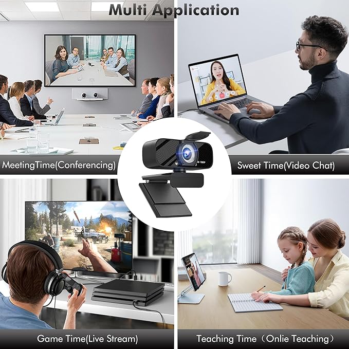 USB HD Webcam with Built-in Microphone and Rotatable Tripod, 1080P Video, Wide Angle Camera, Privacy Cover, for Desktop PC or Laptop Computer - 1(Black)