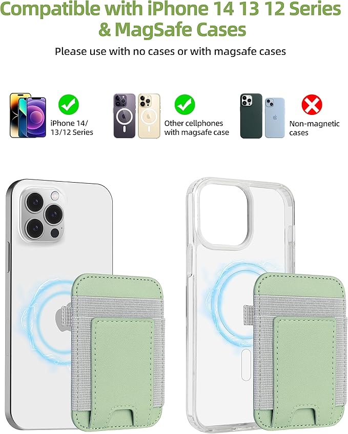 ExtreLife For Magsafe Wallet, Strongest Magnetic Wallet for iPhone 17/16/15/14/13/12 Series, Magnetic Card Holder with 2 Card Slots, RFID Blocking, Vegan Leather, Hold 7 Cards, Light Green
