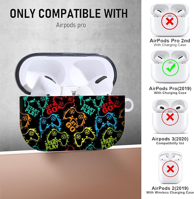 for Airpods Pro Case, Cute Cool Game Controller Pattern TPU Soft Cases for Airpods Pro Case 1st Gen, Shockproof for Airpods Pro 2019 Case Men Women with Cleaner Kit & Keychain