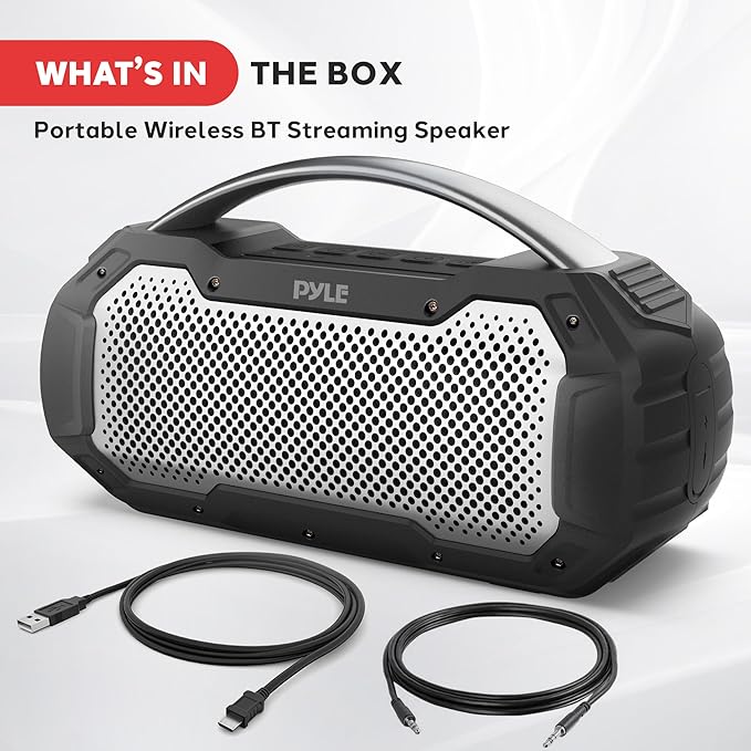 Pyle Portable Wireless Bluetooth Loud Streaming Speaker w/Deep Bass Hands-Free Microphone w/TWS Stereo Sound Function - IPX6 Waterproof Outdoor Speaker, 8H Playtime, AUX, BT Range 32+ ft - PCMPSB1BK