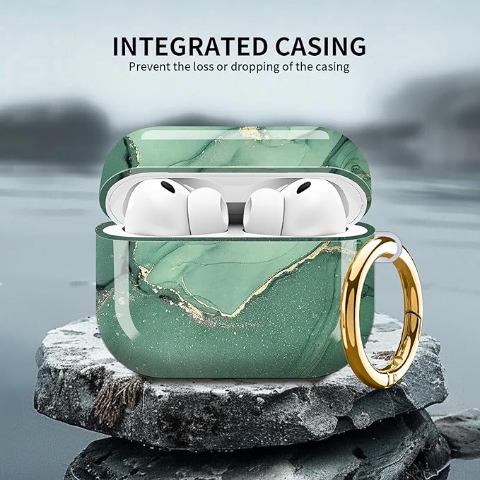 Compatible with AirPod Pro 3 (2025),Cute Case Cover for Women & Men, Full Protection Shockproof Hard Case with Keychain, Wireless Charging Case Accessories(Green Luxury Marble)