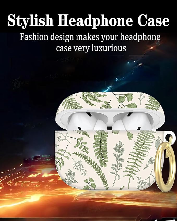 Compatible with AirPod Pro 2nd/1st Generation Case Cover with Key Chain,Full Protective Shockproof Wireless Headphone Case for Airpod Pro 2023/2022/2019(Green Leaf)