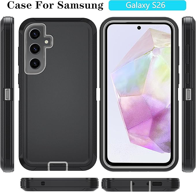 ONOLA Compatible with Samsung Galaxy S26 Case with HD Screen Protector, Heavy Duty Shockproof & Dropproof 3-Layer Cover Phone Case for Galaxy S26 6.3'',BlackGrey