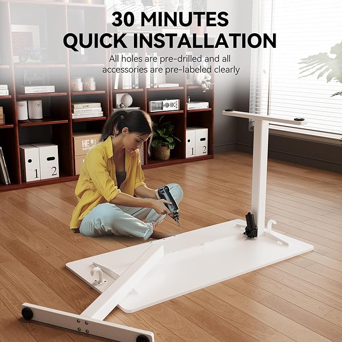 Electric Standing Desk48 x24 Adjustable Height Stand Up Desk with Lockable Wheels Ergonomic Sit Stand Desk for Work Office Home Computer Workstation (White)
